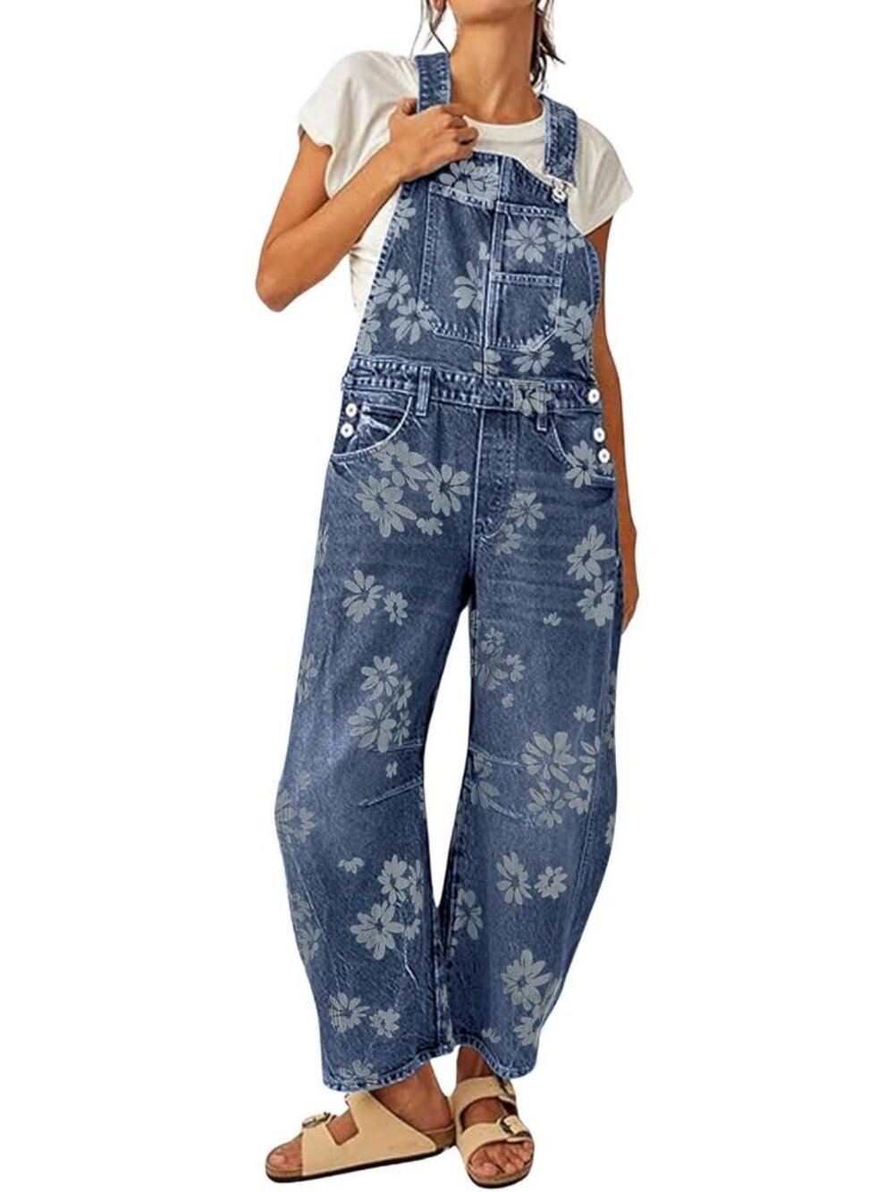 Floral Print Denim Overalls for Women | Baggy Wide Leg Jumpsuit | Y2K Style